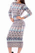 Sexy Tribal Print Scoop Back Long-sleeve Midi Dress
